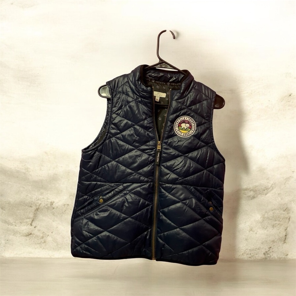 Ivory ellaWomen's Size Large Elephant Quilted Lightweight Puffer Vest Navy Blue